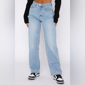 White Fox One Call Away High Rise Straight Leg Jeans Vintage Mid Blue XS